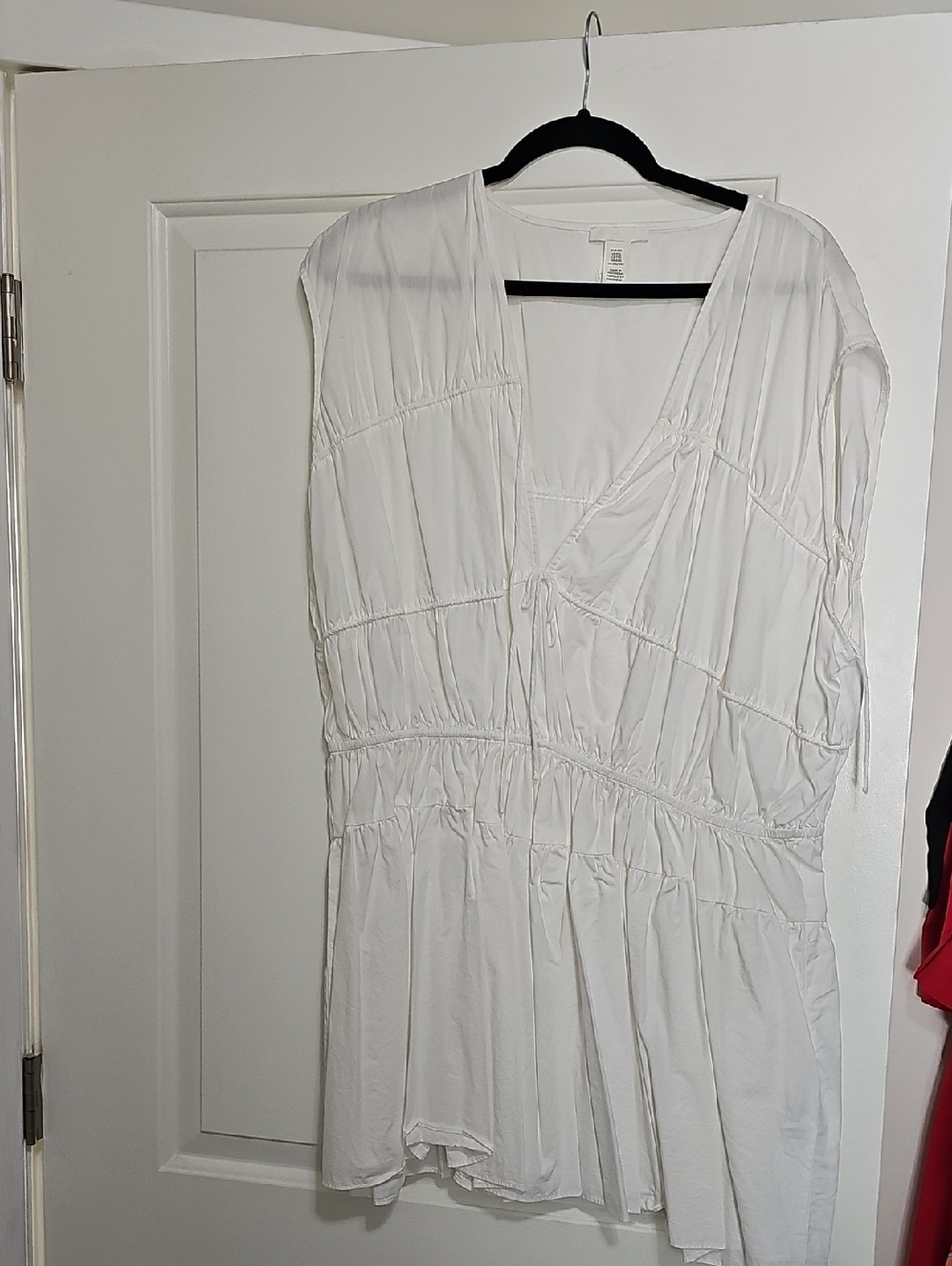 H&M White V-Neck Gathered Waist Summer Dress